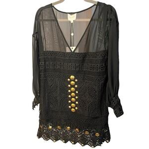 Ixiah Black Sheer Lace Long Sleeve Stone Cold Dress 6 NWT